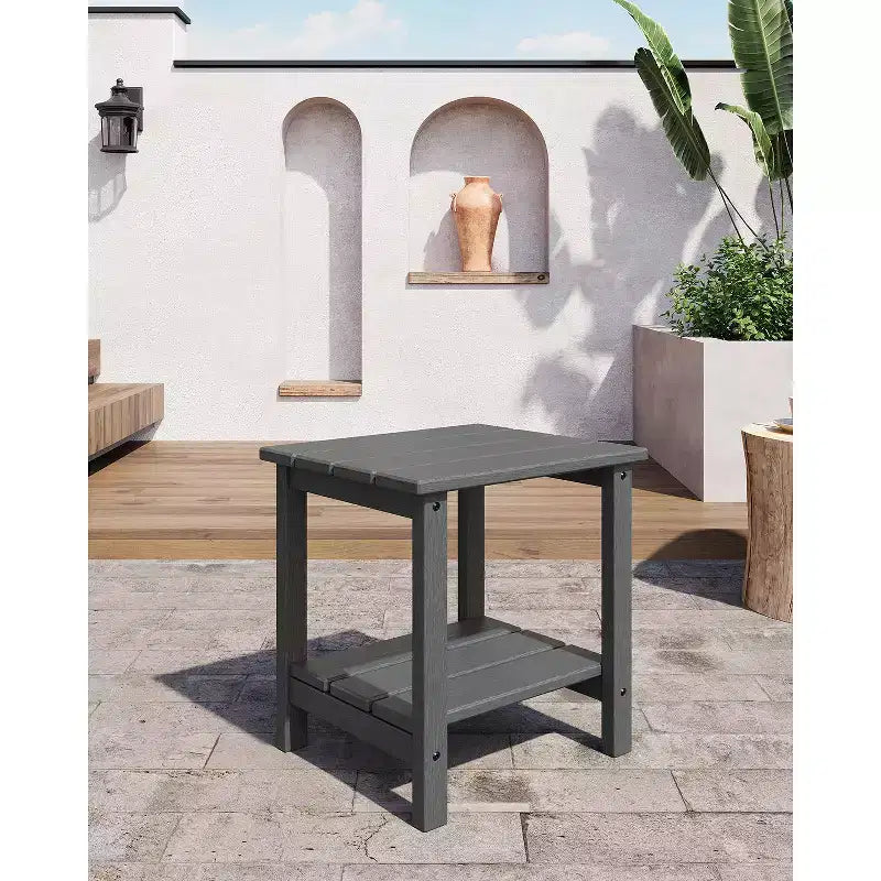 Table d'appoint d'extérieur à 2 niveaux - Table de patio en PEHD résistante aux intempéries pour piscine et terrasse