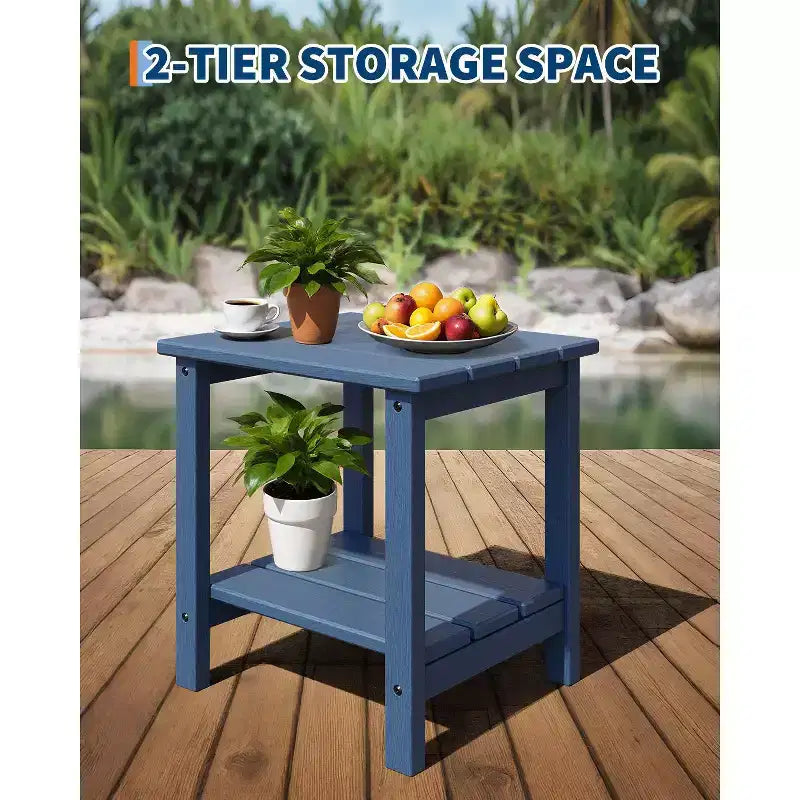 Table d'appoint d'extérieur à 2 niveaux - Table de patio en PEHD résistante aux intempéries pour piscine et terrasse