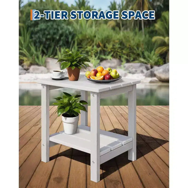 Table d'appoint d'extérieur à 2 niveaux - Table de patio en PEHD résistante aux intempéries pour piscine et terrasse