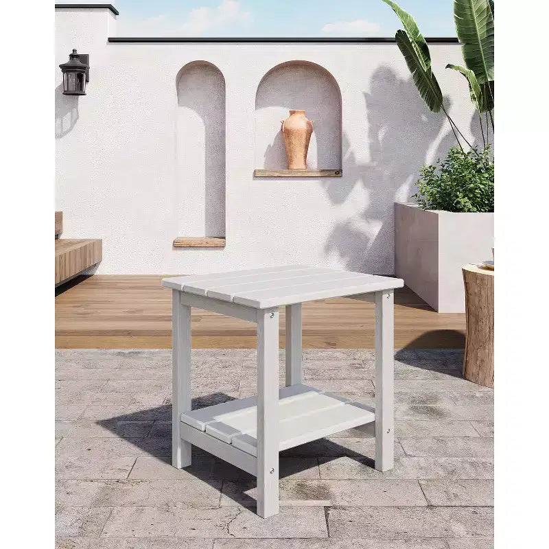 Table d'appoint d'extérieur à 2 niveaux - Table de patio en PEHD résistante aux intempéries pour piscine et terrasse