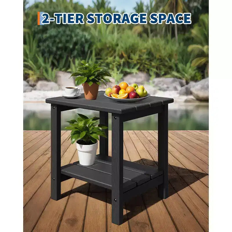 Table d'appoint d'extérieur à 2 niveaux - Table de patio en PEHD résistante aux intempéries pour piscine et terrasse