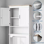 Meuble de Rangement au-dessus des Toilettes, Organisateur de Salle de Bain 167 cm de Haut avec Doubles Portes et Étagères Réglables, Étagère de Toilettes Autonome