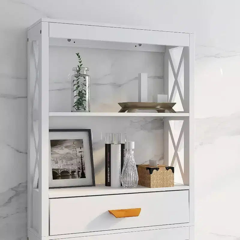 Meuble de rangement de salle de bain Acekool sur les toilettes, organiseur autoportant avec 1 tiroir et 2 étagères ouvertes, blanc