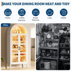 Armoire de cuisine haute de 70 po avec portes en verre et étagères réglables, Armoire de rangement en bois, Bibliothèque autoportante