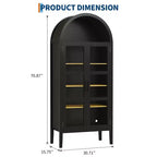 Armoire de cuisine haute de 70 po avec portes en verre et étagères réglables, Armoire de rangement en bois, Bibliothèque autoportante