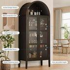 Armoire de cuisine haute de 70 po avec portes en verre et étagères réglables, Armoire de rangement en bois, Bibliothèque autoportante
