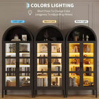 Armoire de cuisine haute de 70 po avec portes en verre et étagères réglables, Armoire de rangement en bois, Bibliothèque autoportante