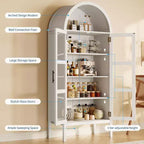 Armoire de cuisine haute de 70 po avec portes en verre et étagères réglables, Armoire de rangement en bois, Bibliothèque autoportante