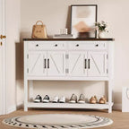 Grand buffet bahut de 120 cm, Meuble de rangement style ferme avec bar à café, Table console en bois avec 2 tiroirs pour cuisine et salle à manger