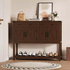 Grand buffet bahut de 120 cm, Meuble de rangement style ferme avec bar à café, Table console en bois avec 2 tiroirs pour cuisine et salle à manger