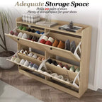 Grand meuble à chaussures avec 4 tiroirs basculants, meuble étroit pour entrée avec pieds en bois, organiseur de chaussures sur pied pour couloir