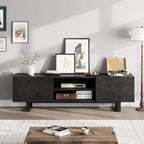TROPOW Industrial TV Stand for 80 Inch, Modern Entertainment Center with 2 Drawers, Wooden Media Cabinet , TV Console Table , Black