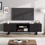 Meuble TV industriel TROPOW pour téléviseur 80 pouces, centre de divertissement moderne avec 2 tiroirs, meuble multimédia en bois, console TV, noir