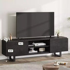 Meuble TV industriel TROPOW pour téléviseur 80 pouces, centre de divertissement moderne avec 2 tiroirs, meuble multimédia en bois, console TV, noir