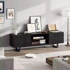 Meuble TV industriel TROPOW pour téléviseur 80 pouces, centre de divertissement moderne avec 2 tiroirs, meuble multimédia en bois, console TV, noir