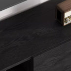 Meuble TV industriel TROPOW pour téléviseur 80 pouces, centre de divertissement moderne avec 2 tiroirs, meuble multimédia en bois, console TV, noir