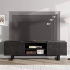 Meuble TV industriel TROPOW pour téléviseur 80 pouces, centre de divertissement moderne avec 2 tiroirs, meuble multimédia en bois, console TV, noir