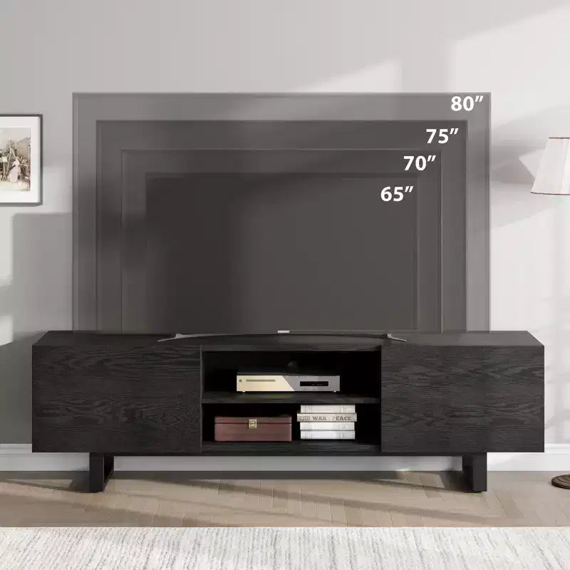 Meuble TV industriel TROPOW pour téléviseur 80 pouces, centre de divertissement moderne avec 2 tiroirs, meuble multimédia en bois, console TV, noir