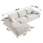 Canapé sectionnel nuage en tissu velours côtelé blanc de 272 cm avec chaise longue en forme de L, canapé modulaire moderne avec assise profonde