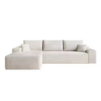 Canapé sectionnel nuage en tissu velours côtelé blanc de 272 cm avec chaise longue en forme de L, canapé modulaire moderne avec assise profonde