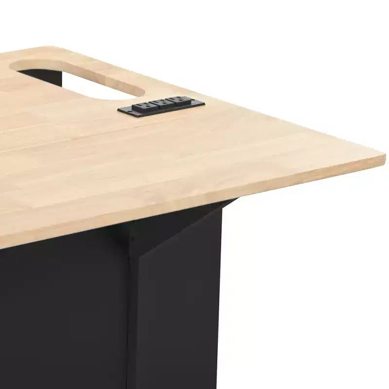 Îlot de cuisine MAYEERTY avec prise électrique, abattant, casier à vin en bois d'hévéa, 5 roulettes, rangement réglable pour salle à manger et maison, noir