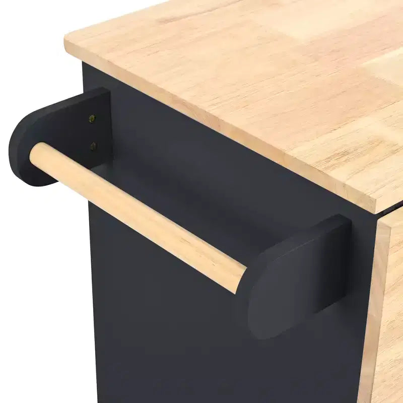 Îlot de cuisine MAYEERTY avec prise électrique, abattant, casier à vin en bois d'hévéa, 5 roulettes, rangement réglable pour salle à manger et maison, noir