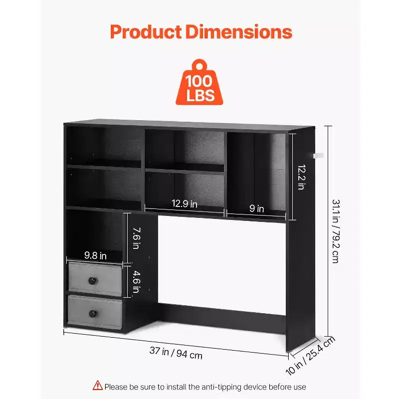 Étagère de bureau VEVOR, Organisateur de rangement de bureau à 3 niveaux, Étagère de rangement de bureau en bois 37 x 10 x 31,1, Meuble de rangement supérieur pour bureau, Noir