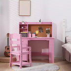 Ensemble bureau et chaise d'étude pour enfants garçons et filles, table d'écriture en bois pour enfants avec étagère, tableau d'affichage, armoire et tiroir pour 3-8 ans, rose