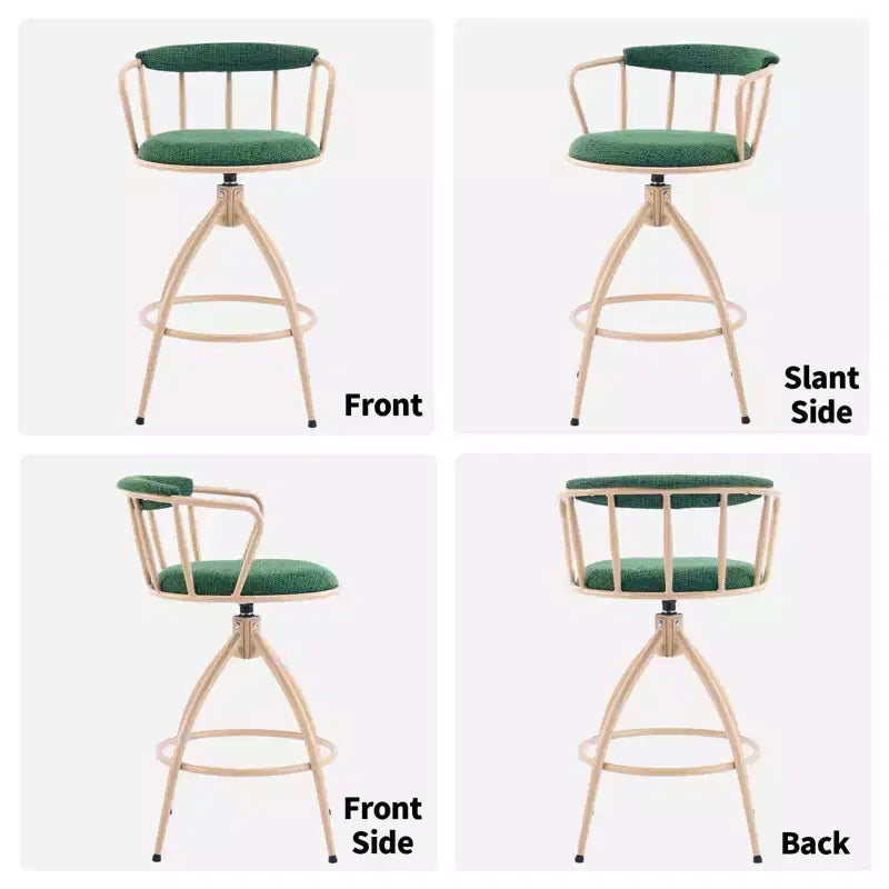 Karl Home Ensemble de 2 tabourets de bar pivotants verts avec assise en toile de jute et pieds en fer revêtu par poudre kaki