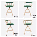 Karl Home Ensemble de 2 tabourets de bar pivotants verts avec assise en toile de jute et pieds en fer revêtu par poudre kaki