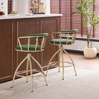 Karl Home Ensemble de 2 tabourets de bar pivotants verts avec assise en toile de jute et pieds en fer revêtu par poudre kaki