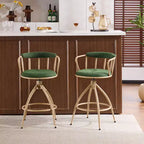 Karl Home Ensemble de 2 tabourets de bar pivotants verts avec assise en toile de jute et pieds en fer revêtu par poudre kaki