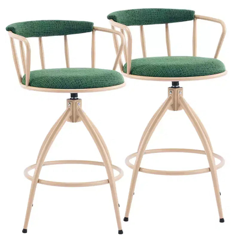 Karl Home Ensemble de 2 tabourets de bar pivotants verts avec assise en toile de jute et pieds en fer revêtu par poudre kaki
