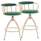 Karl Home Ensemble de 2 tabourets de bar pivotants verts avec assise en toile de jute et pieds en fer revêtu par poudre kaki