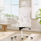MAYEERTY Chaise de bureau ergonomique - Avec appui-tête, accoudoirs relevables et support lombaire réglable (Blanc)