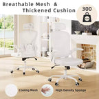MAYEERTY Chaise de bureau ergonomique - Avec appui-tête, accoudoirs relevables et support lombaire réglable (Blanc)