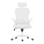 MAYEERTY Chaise de bureau ergonomique - Avec appui-tête, accoudoirs relevables et support lombaire réglable (Blanc)