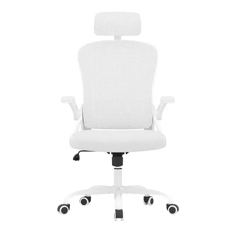 MAYEERTY Chaise de bureau ergonomique - Avec appui-tête, accoudoirs relevables et support lombaire réglable (Blanc)
