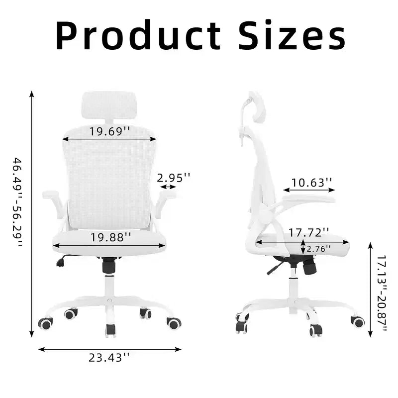 MAYEERTY Chaise de bureau ergonomique - Avec appui-tête, accoudoirs relevables et support lombaire réglable (Blanc)
