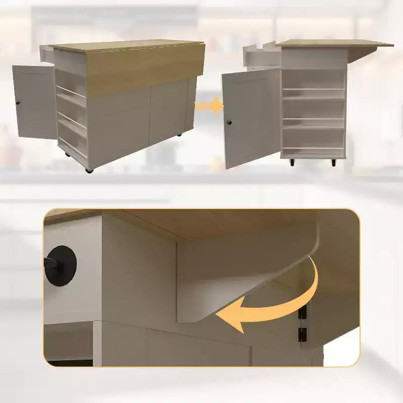 Îlot de cuisine avec tiroirs, chariot de cuisine roulant avec prise de courant, îlot mobile en bois massif sur roulettes avec armoire de rangement et tiroirs