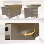 Îlot de cuisine avec tiroirs, chariot de cuisine roulant avec prise de courant, îlot mobile en bois massif sur roulettes avec armoire de rangement et tiroirs