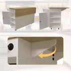 Îlot de cuisine avec tiroirs, chariot de cuisine roulant avec prise de courant, îlot mobile en bois massif sur roulettes avec armoire de rangement et tiroirs