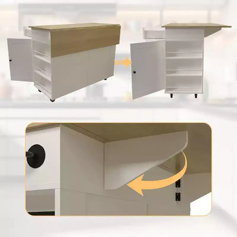 Îlot de cuisine avec tiroirs, chariot de cuisine roulant avec prise de courant, îlot mobile en bois massif sur roulettes avec armoire de rangement et tiroirs