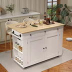 Îlot de cuisine avec tiroirs, chariot de cuisine roulant avec prise de courant, îlot mobile en bois massif sur roulettes avec armoire de rangement et tiroirs
