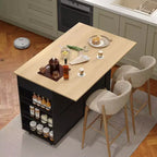 Îlot de cuisine avec tiroirs, chariot de cuisine roulant avec prise de courant, îlot mobile en bois massif sur roulettes avec armoire de rangement et tiroirs
