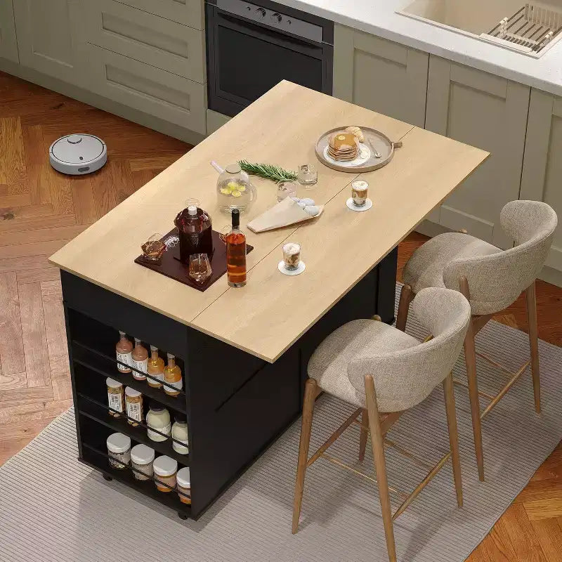 Îlot de cuisine avec tiroirs, chariot de cuisine roulant avec prise de courant, îlot mobile en bois massif sur roulettes avec armoire de rangement et tiroirs