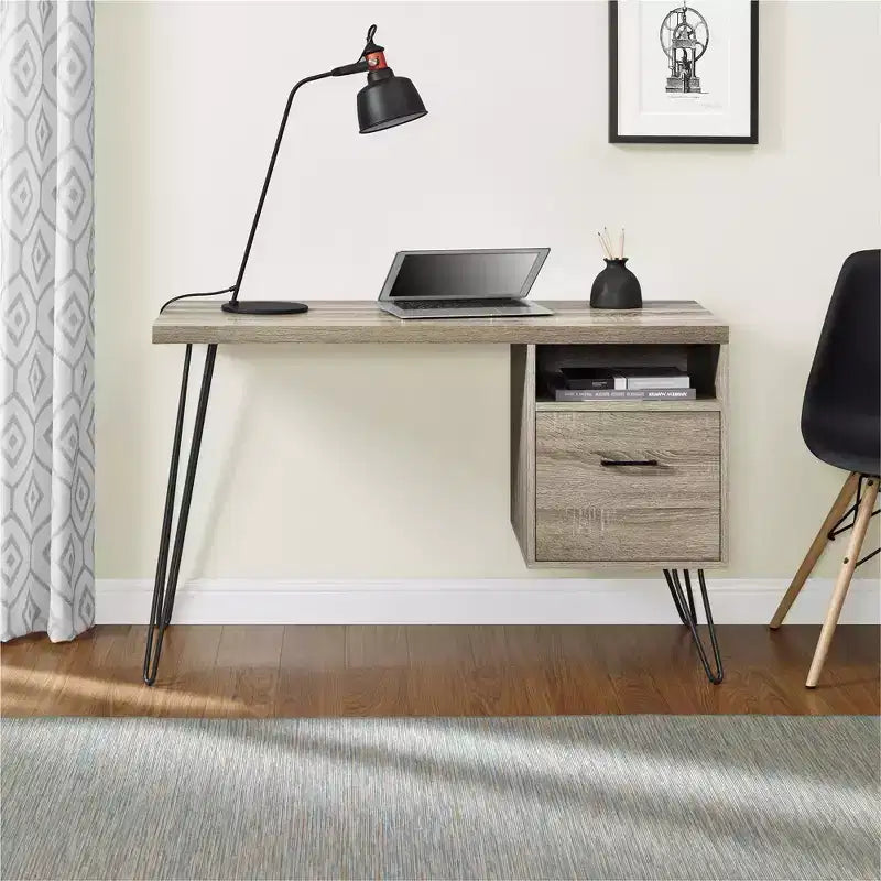 GDFStudio Virginia - Bureau d'ordinateur moderne de 45 pouces avec tiroir et pieds en métal