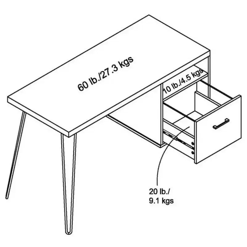 GDFStudio Virginia - Bureau d'ordinateur moderne de 45 pouces avec tiroir et pieds en métal