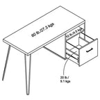 GDFStudio Virginia - Bureau d'ordinateur moderne de 45 pouces avec tiroir et pieds en métal