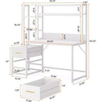 Okak Bureau informatique moderne Huch avec étagères ouvertes, Bureau d'angle multifonctionnel avec pour l'étude, le bureau, le studio